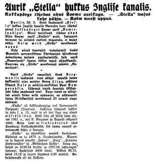 Käsmu Meremuuseum - paevalehtew19340327.2.12 aurik Stella saatus